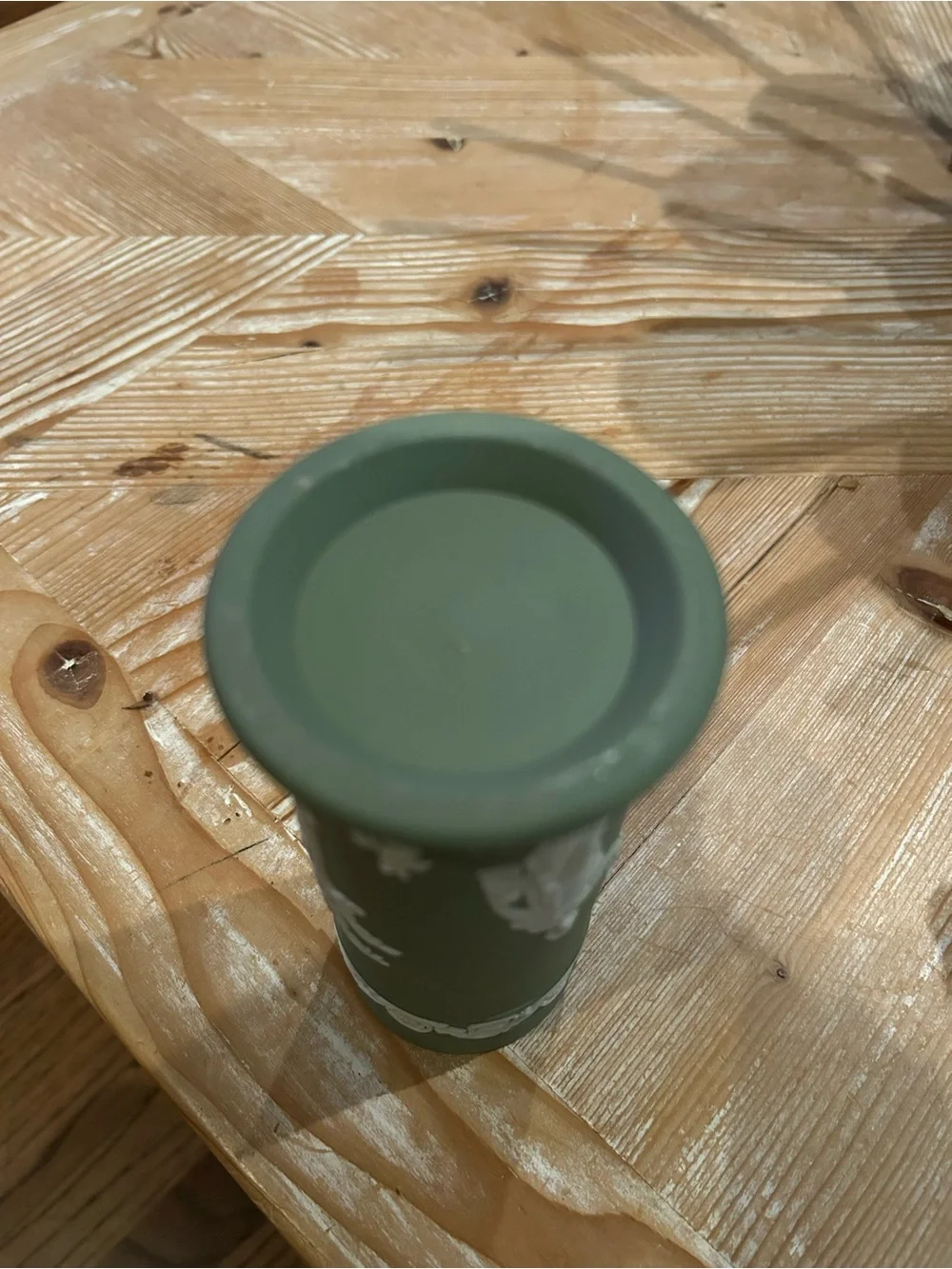 Wedgwood Green and White Jasperware-Style Cylindrical Vase